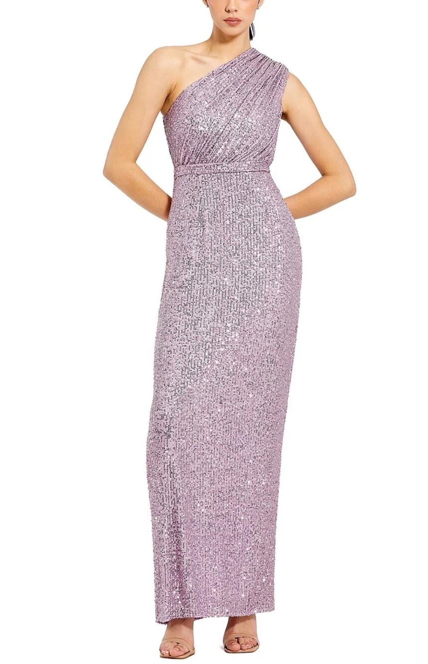 Mac Duggal 26694 Purple Evening Gown Sequined One Shoulder Column Dress Size 8